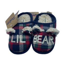 NWT Dearfoams Kid Plaid Lil Little Bear Memory Foam Faux Fur Slippers Sz 11/12